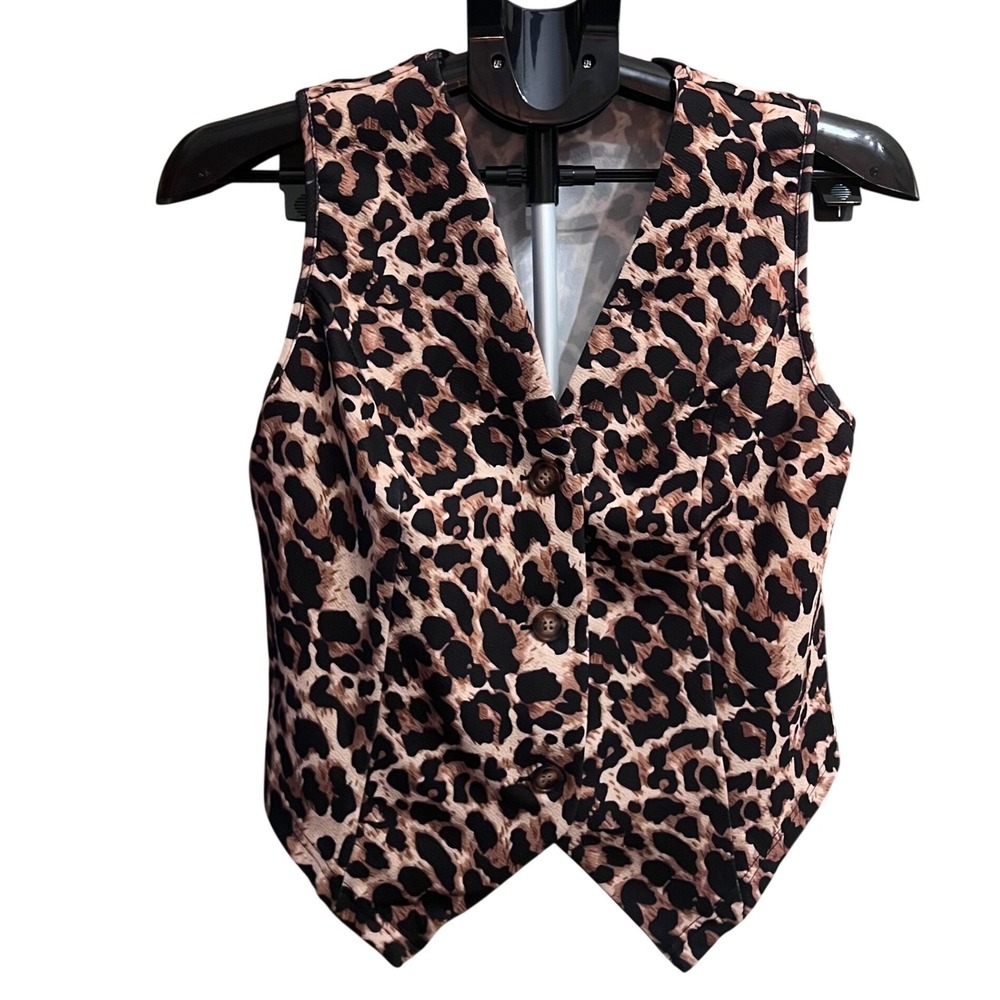 Women's Leopard Animal Print Button Waistcoat Vest Button Front size‎ Small NWOT